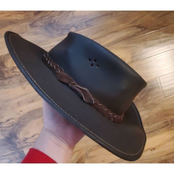Original Aussie bush leather cowboy hat Medium Brown. Outdoors. Outback. Country - Picture 2 of 12